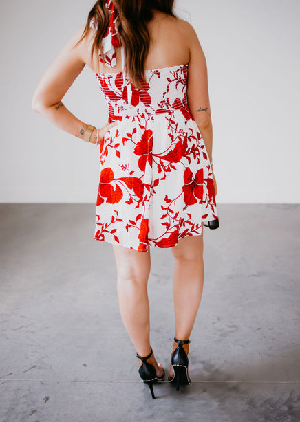 Carmine Printed Halter Dress