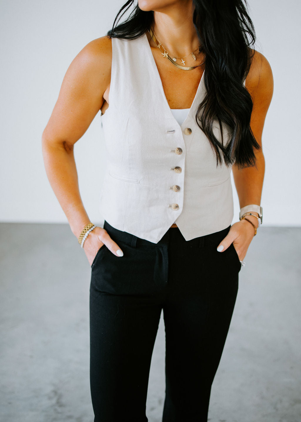 image of Calissa Linen Crop Vest