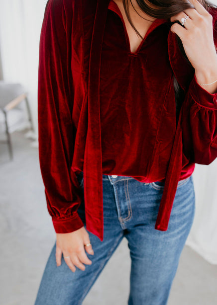 Drue Bow Tie Velvet Blouse