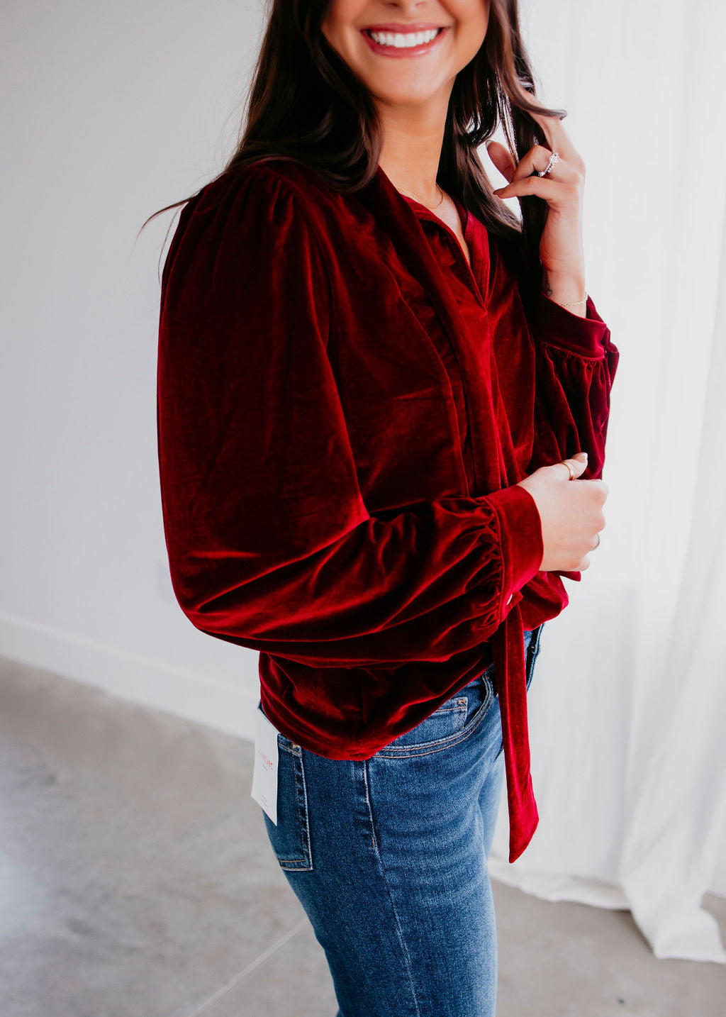 Drue Bow Tie Velvet Blouse