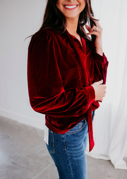 Drue Bow Tie Velvet Blouse