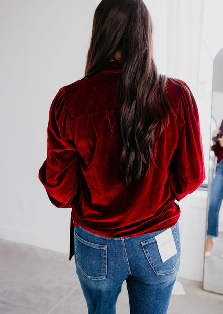 Drue Bow Tie Velvet Blouse