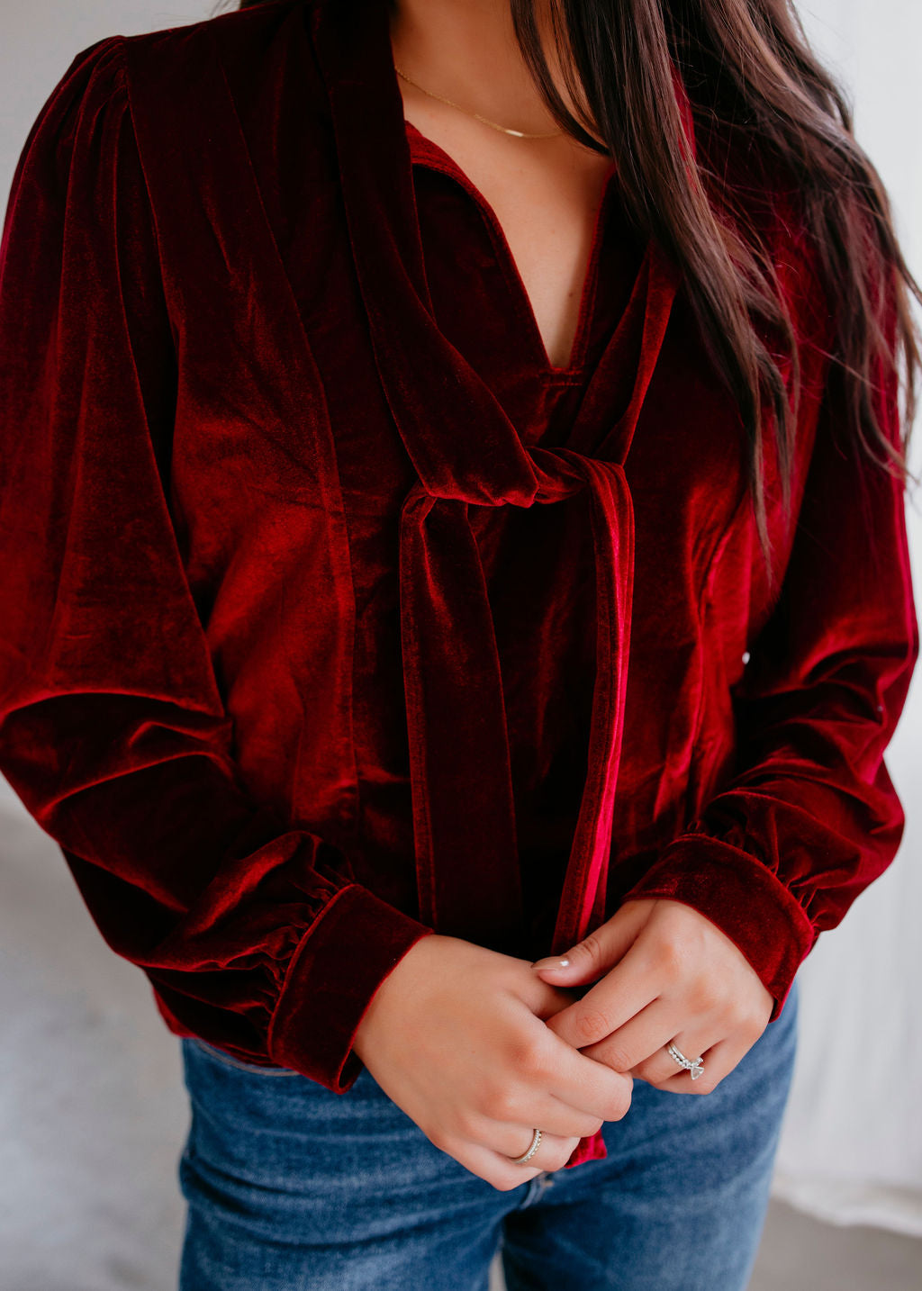 Drue Bow Tie Velvet Blouse