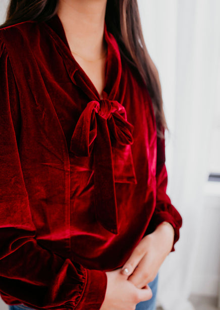 Drue Bow Tie Velvet Blouse