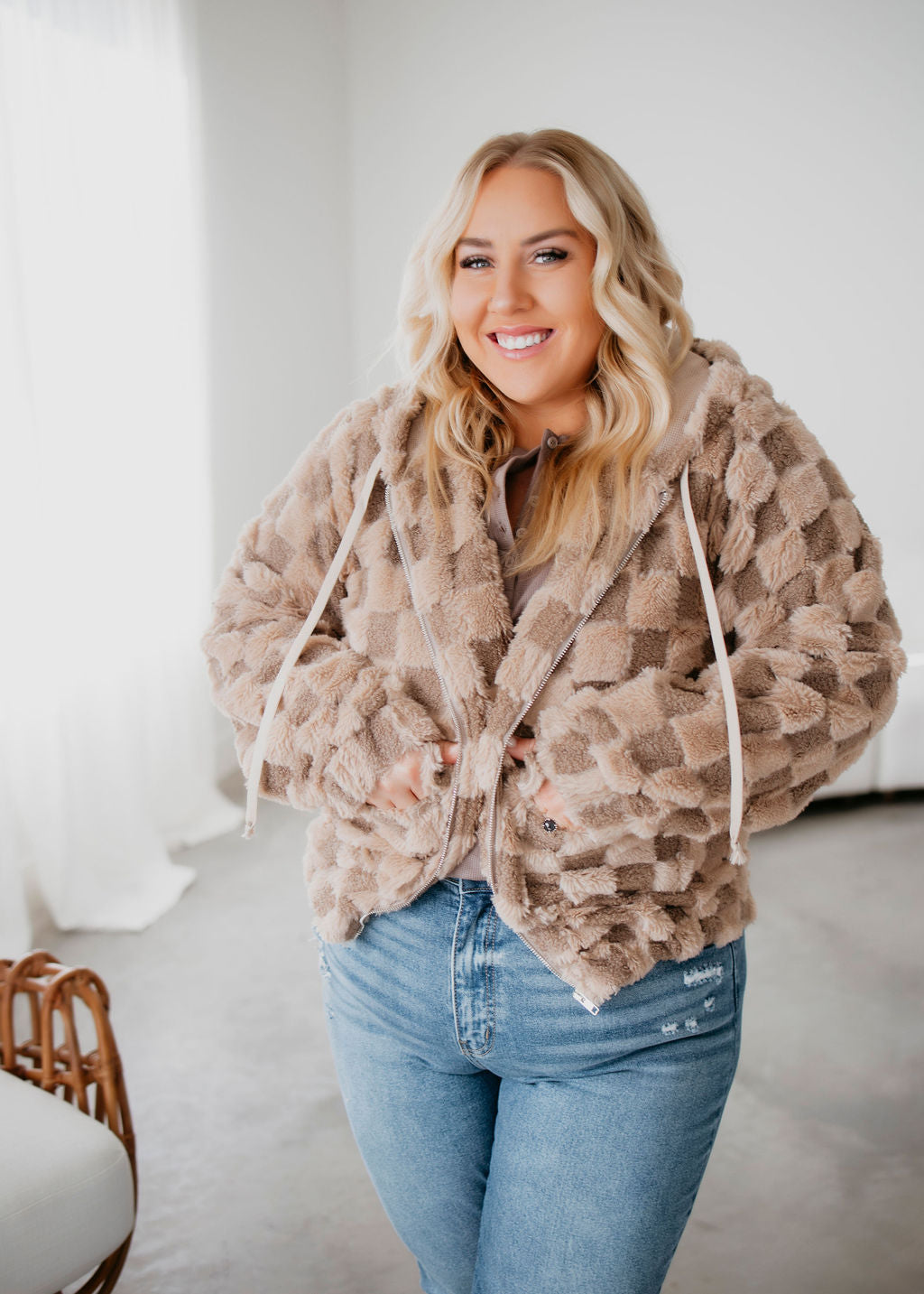 Izzie Checkered Sherpa Hoodie