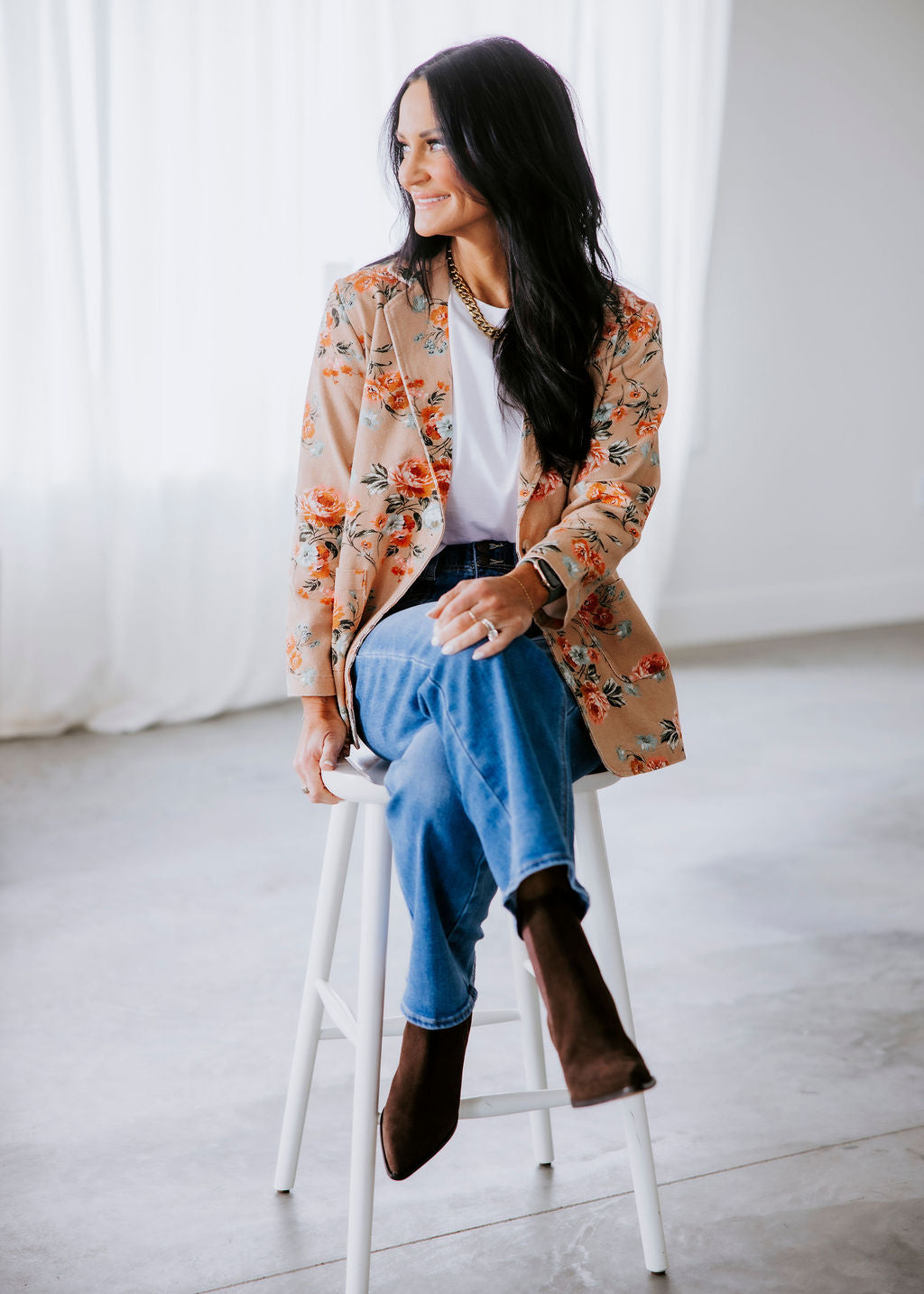 Janae Floral Print Denim Blazer