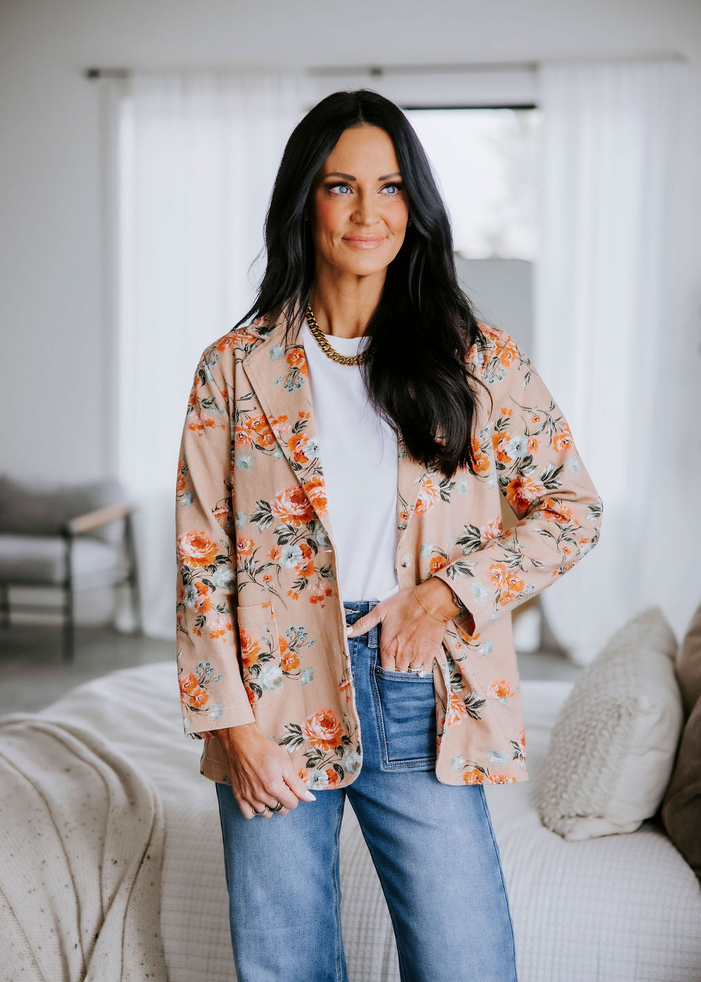 Janae Floral Print Denim Blazer