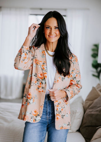 Janae Floral Print Denim Blazer
