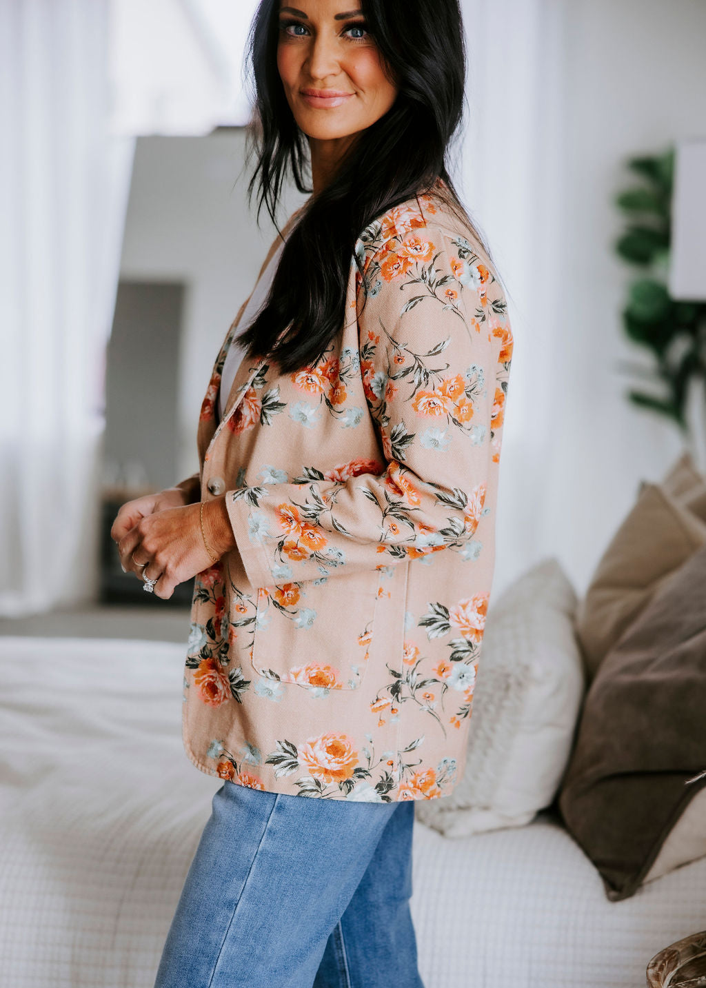Janae Floral Print Denim Blazer