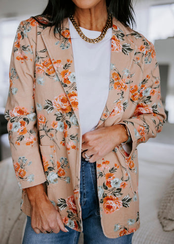 Janae Floral Print Denim Blazer