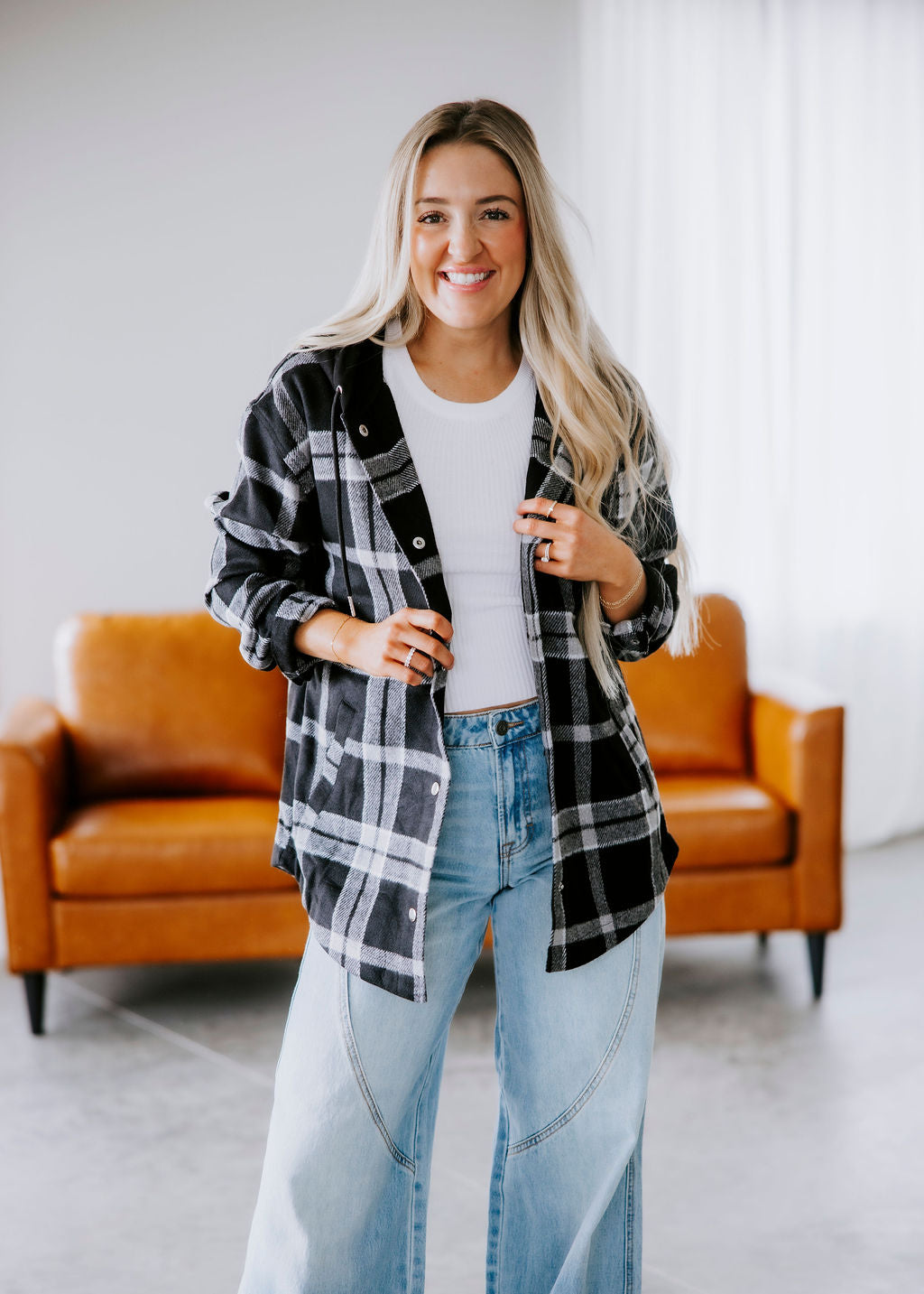 image of Colman Hooded Plaid Shacket