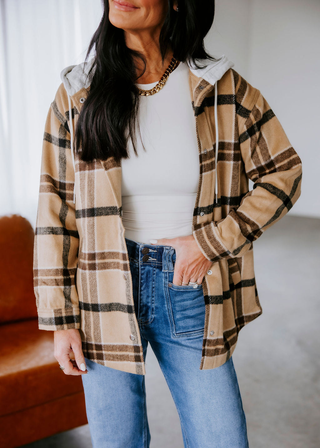 Colman Hooded Plaid Shacket