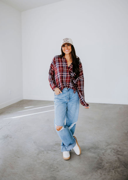 Dylan Plaid Button Down Top product view