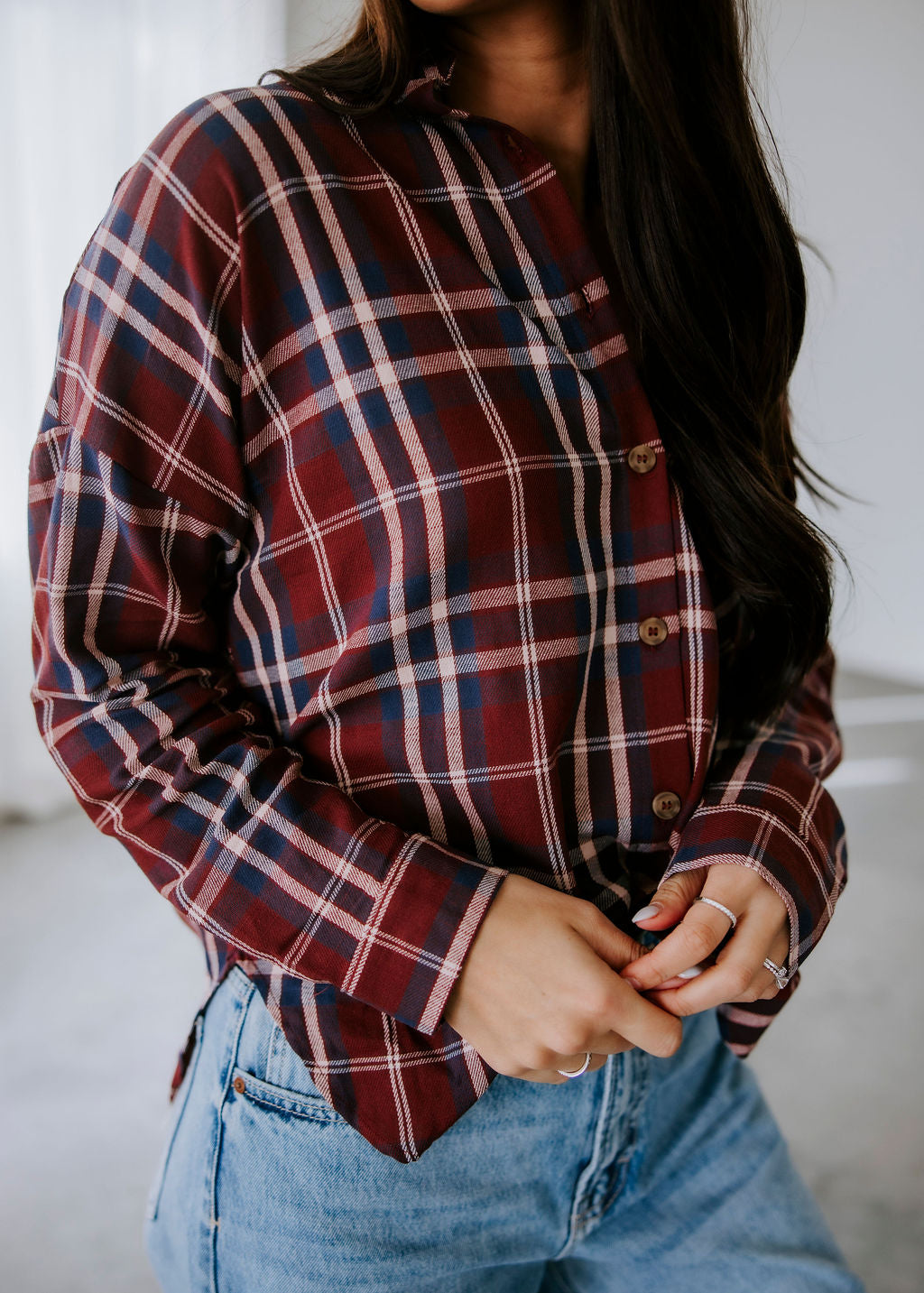image of Dylan Plaid Button Down Top