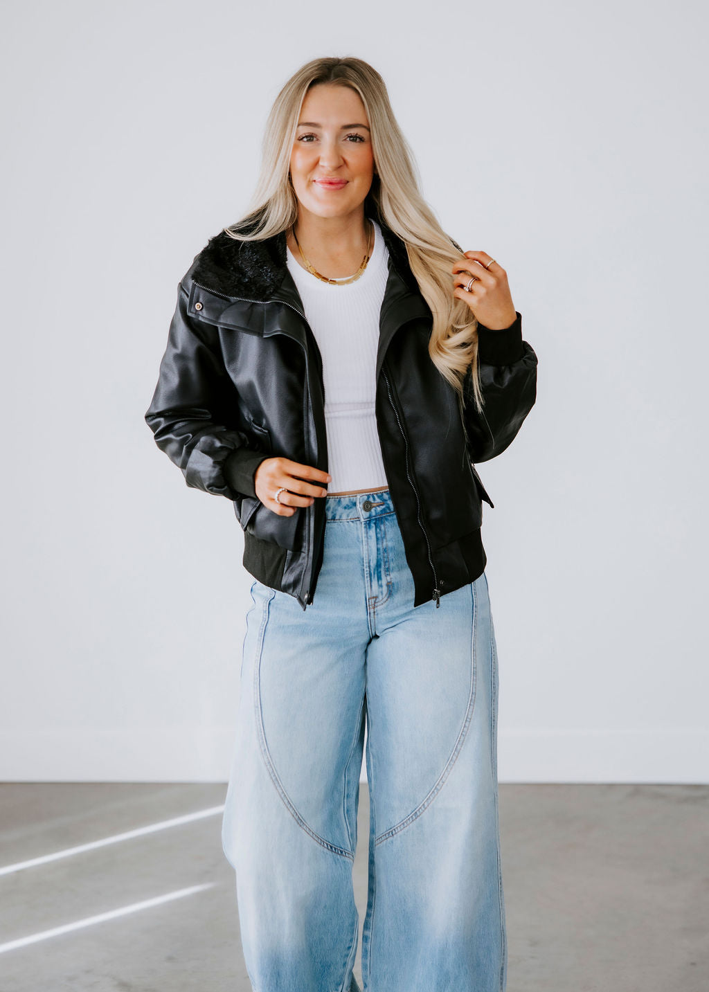 Anthony Faux Leather Bomber Jacket