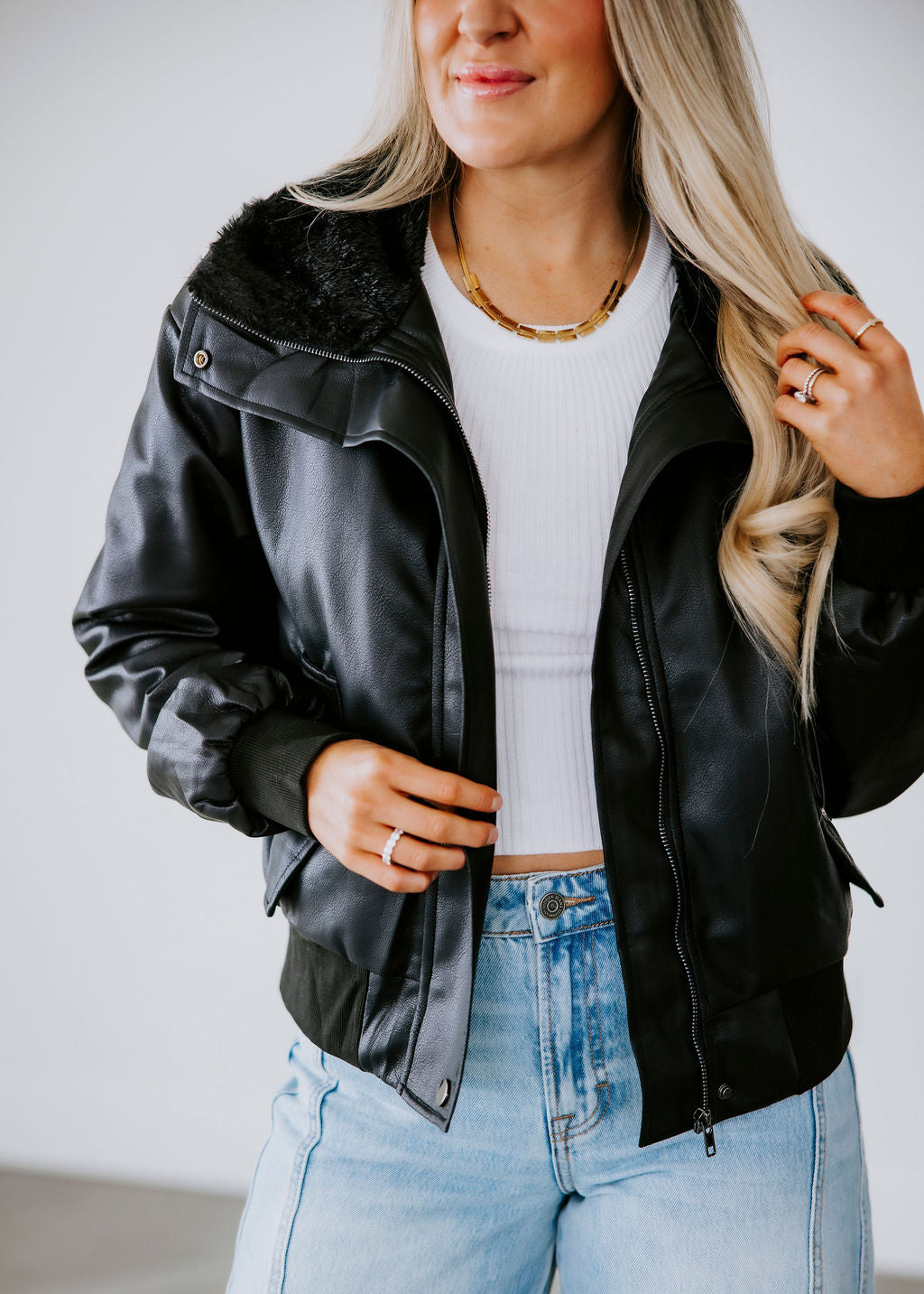 Anthony Faux Leather Bomber Jacket