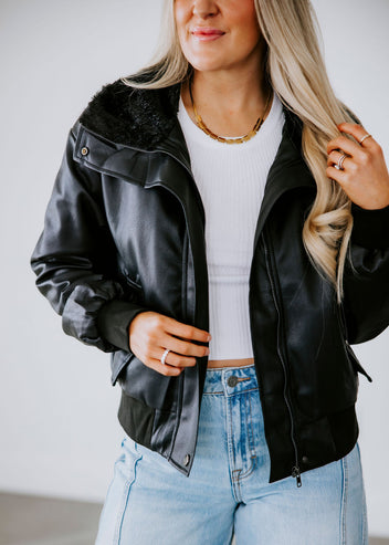 Anthony Faux Leather Bomber Jacket