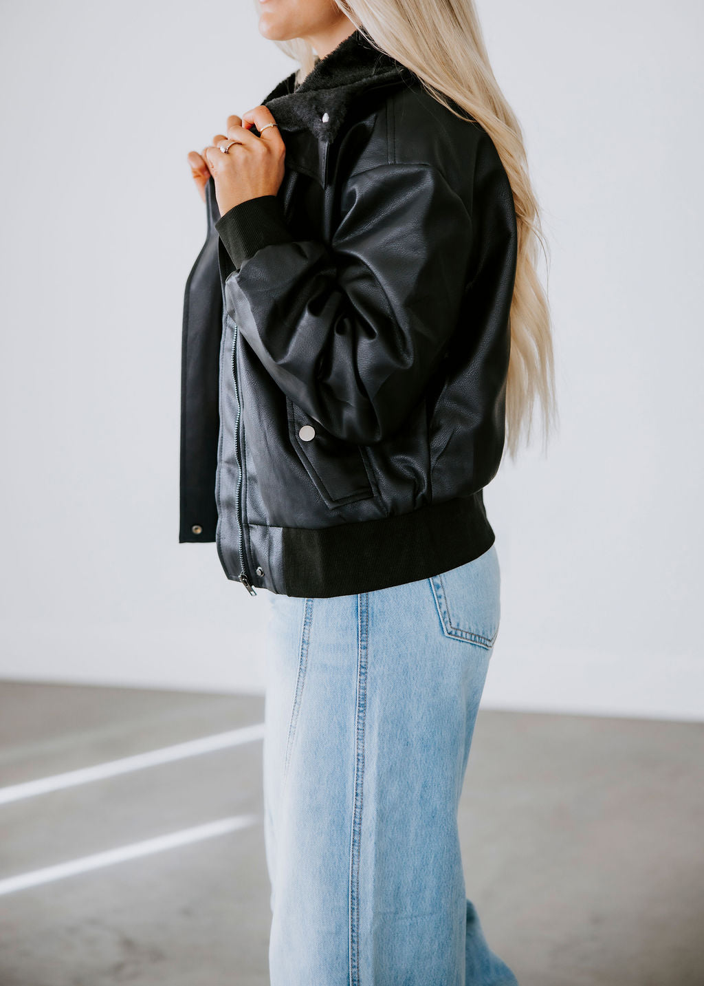 Anthony Faux Leather Bomber Jacket