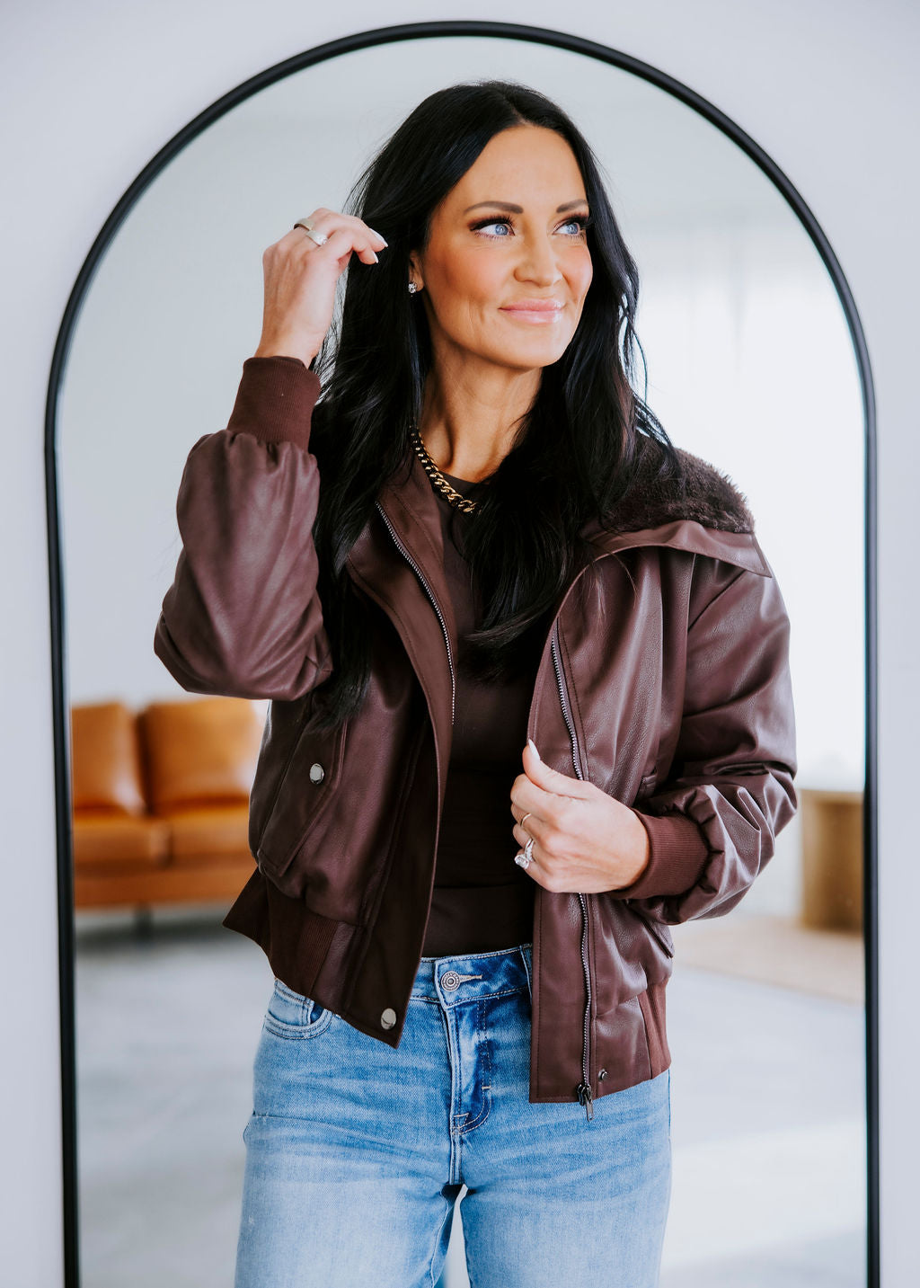 Anthony Faux Leather Bomber Jacket