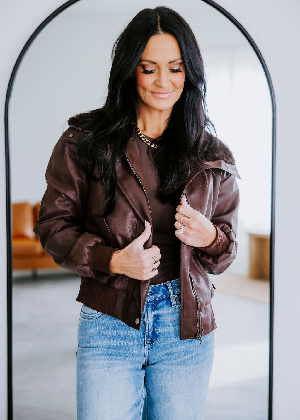 Anthony Faux Leather Bomber Jacket