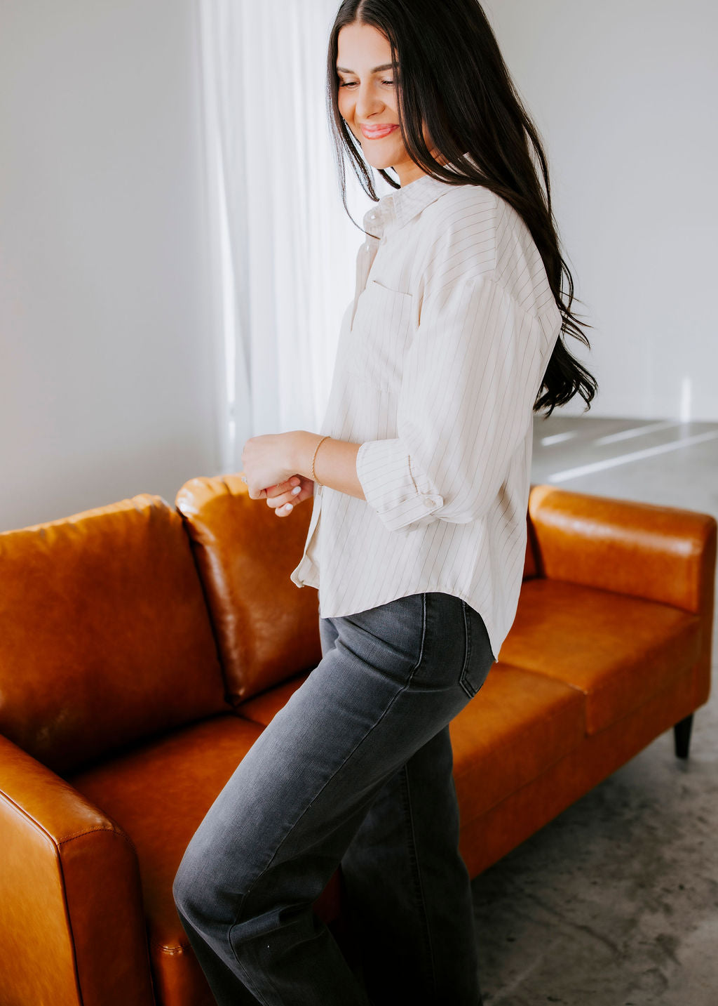 Melina Pinstripe Button Down Top