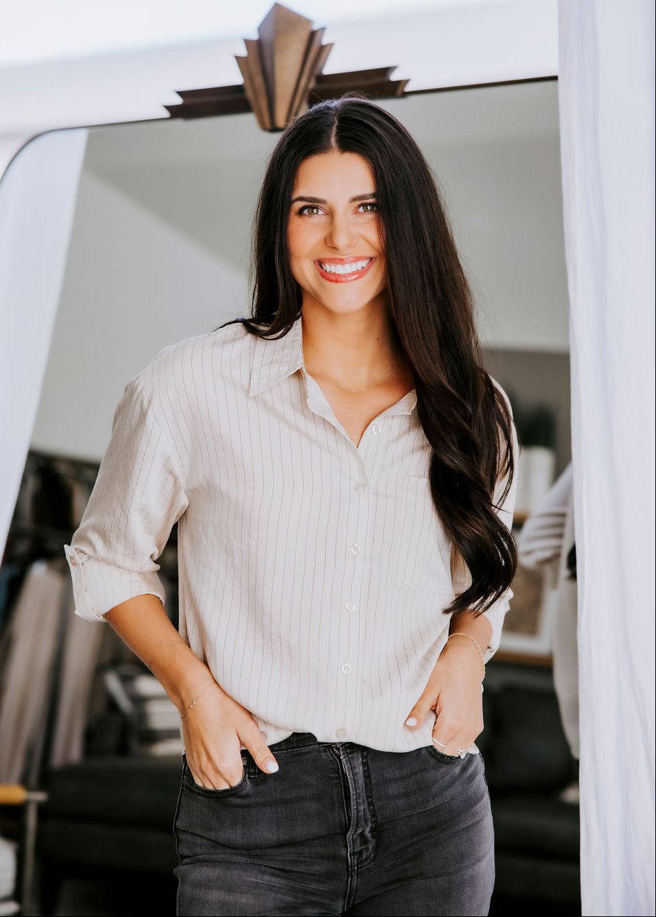 Melina Pinstripe Button Down Top