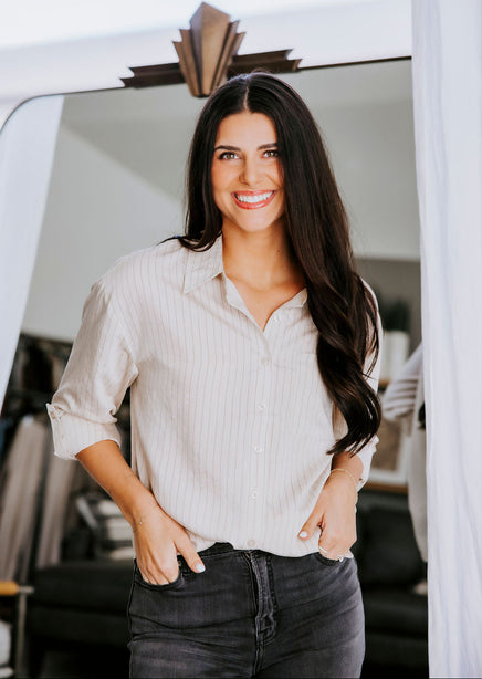 Melina Pinstripe Button Down Top product view