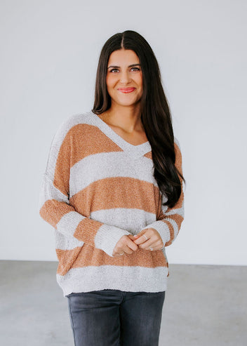 Kynzlee Striped V Neck Sweater