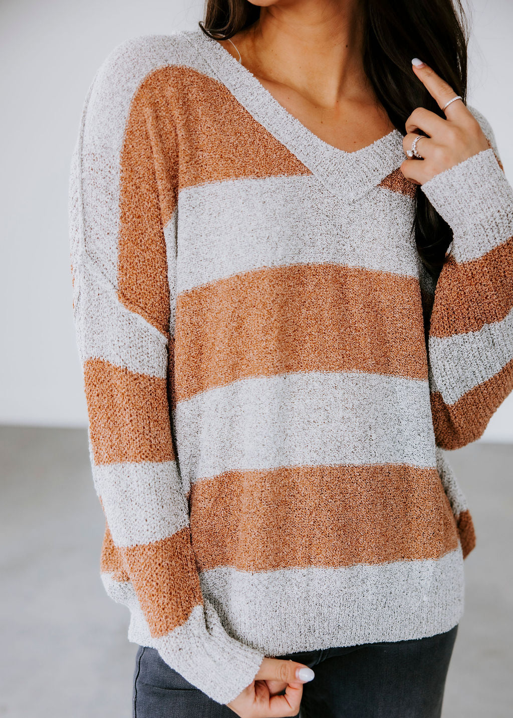 Kynzlee Striped V Neck Sweater