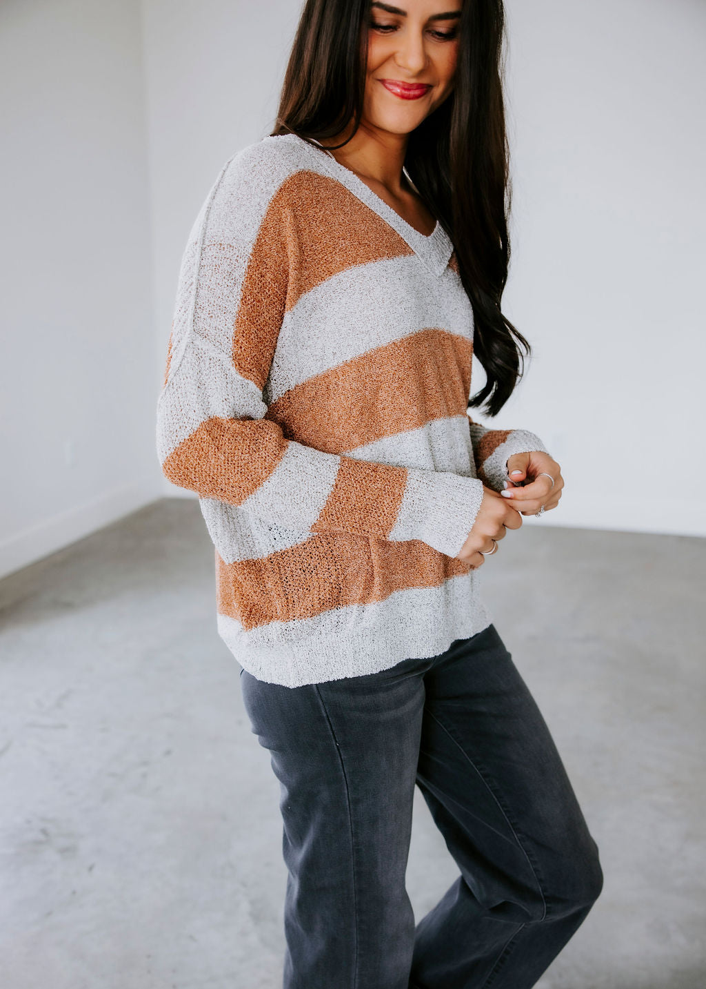 Kynzlee Striped V Neck Sweater