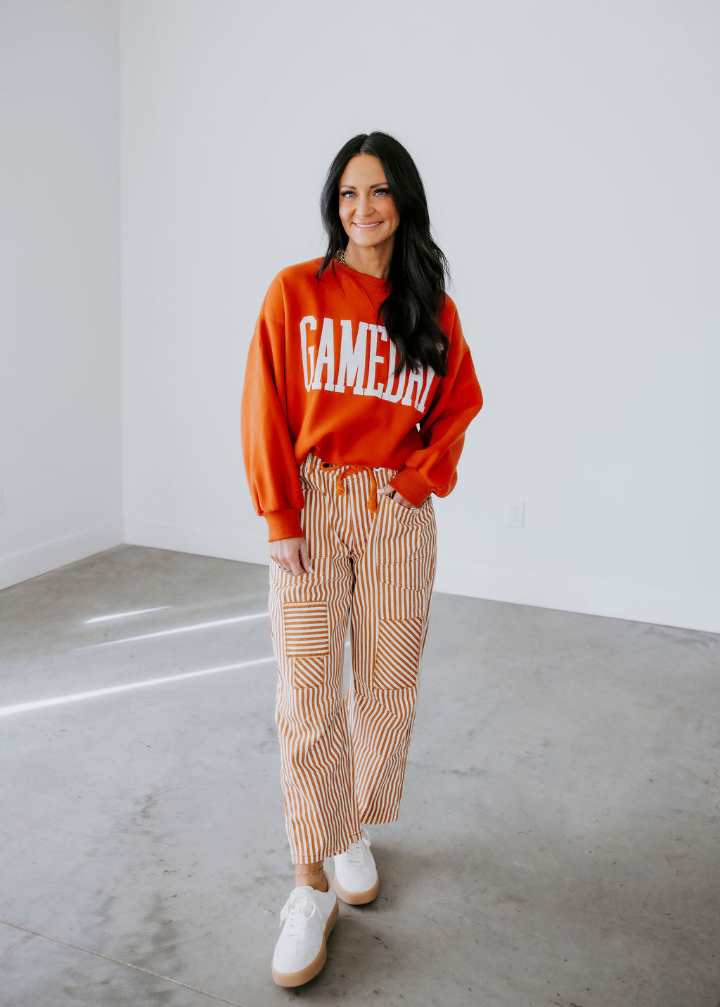 Ronnie Striped Twill Barrel Pants