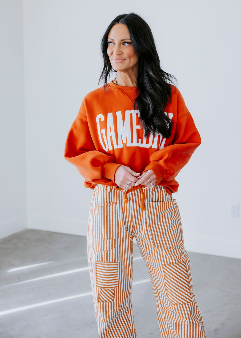 Ronnie Striped Twill Barrel Pants