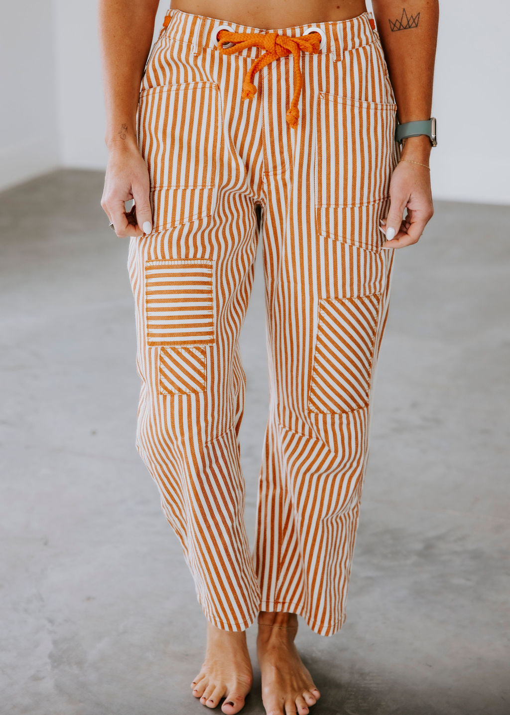 image of Ronnie Striped Twill Barrel Pants