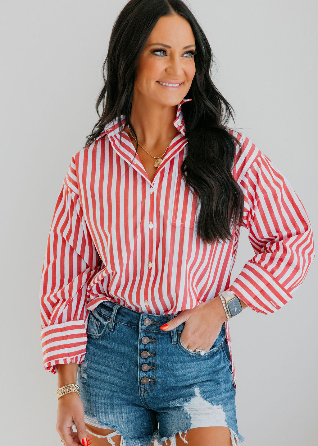 Gabriel Striped Button Down Top