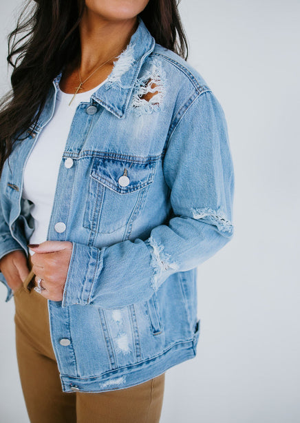 Curvy Zamora Distressed Denim Jacket