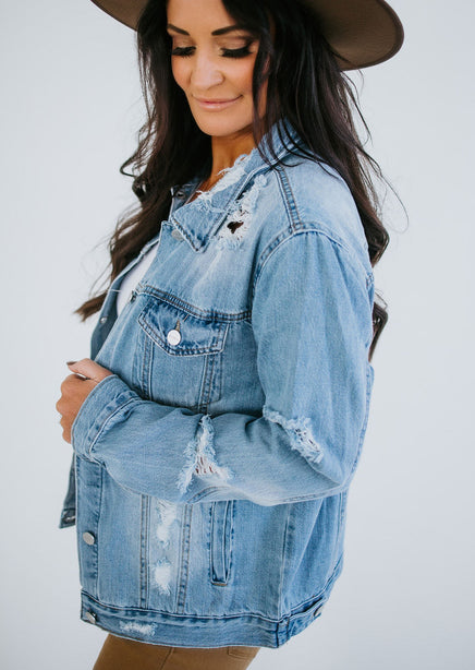 Curvy Zamora Distressed Denim Jacket