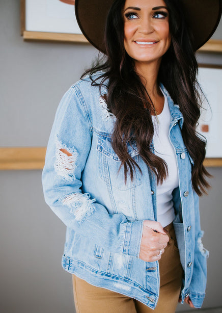 Curvy Zamora Distressed Denim Jacket