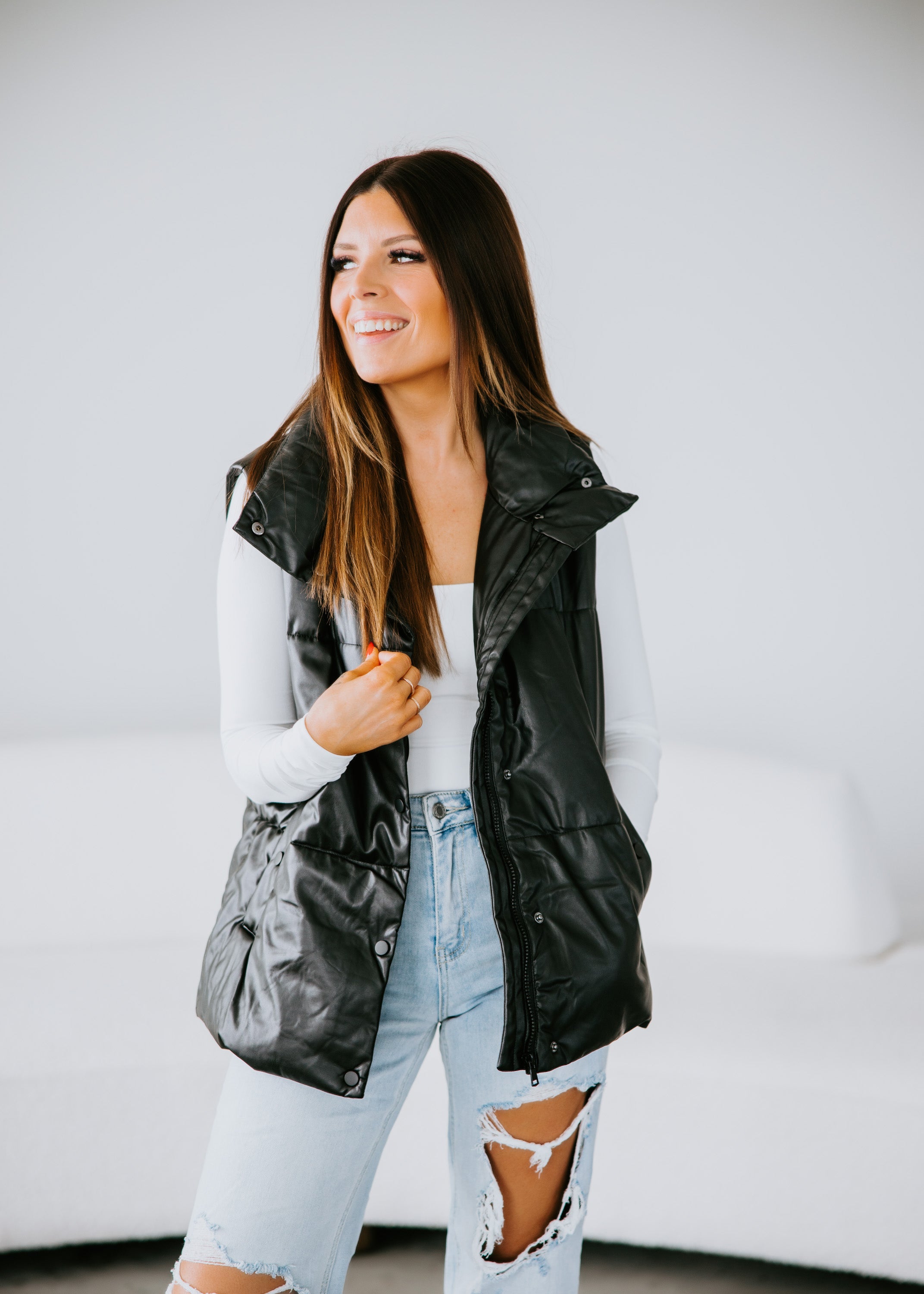 image of Franklyn Faux Leather Puffer Vest