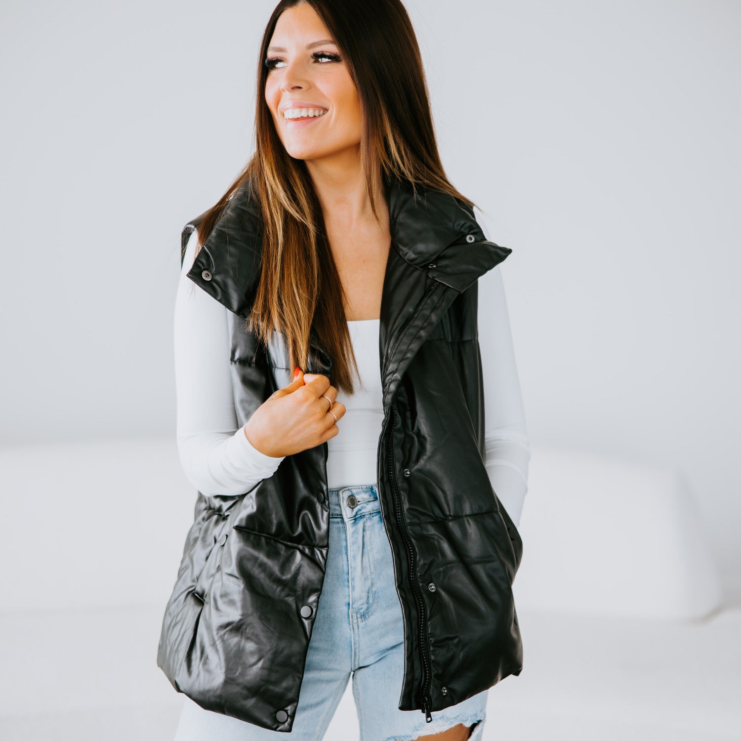 Franklyn Faux Leather Puffer Vest