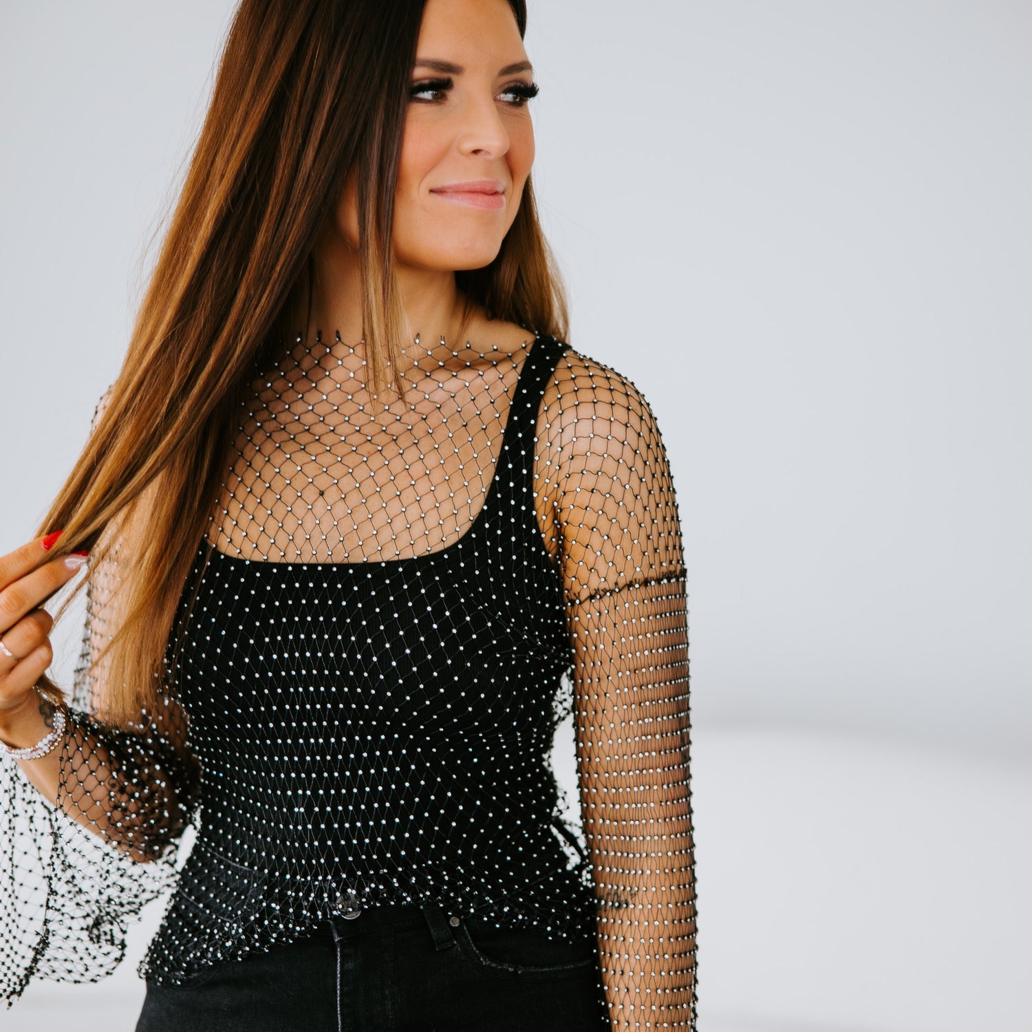 Veruca Rhinestone Fishnet Top