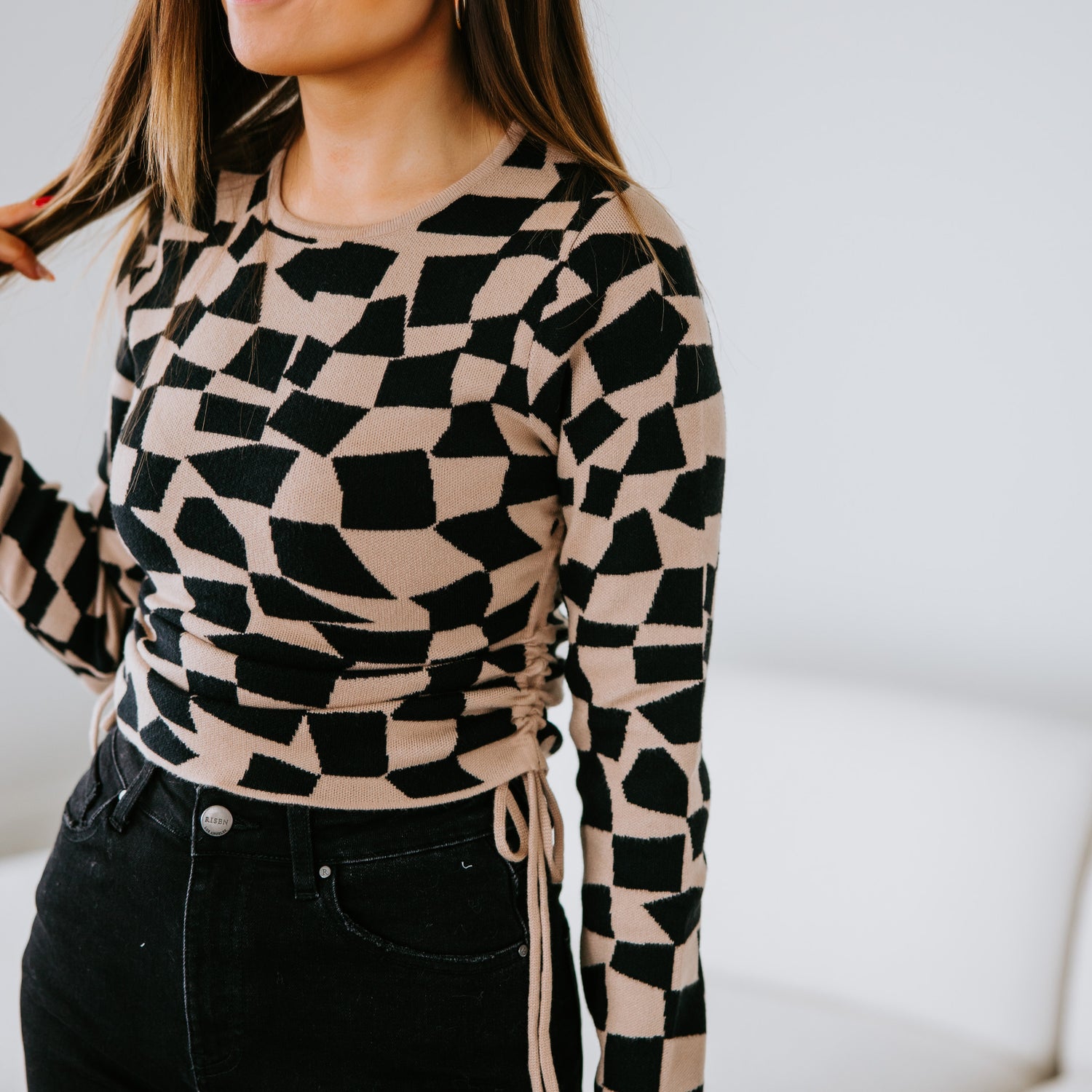 Nya Checkered Knit Top