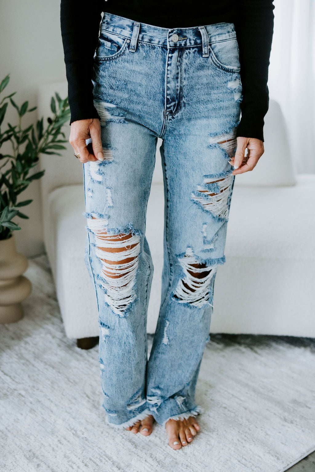 image of Josie Petra Distressed Flare Jeans