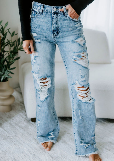 Josie Petra Distressed Flare Jeans product view
