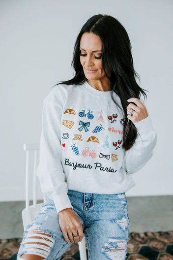 Bonjour Paris Embroidered Sweatshirt