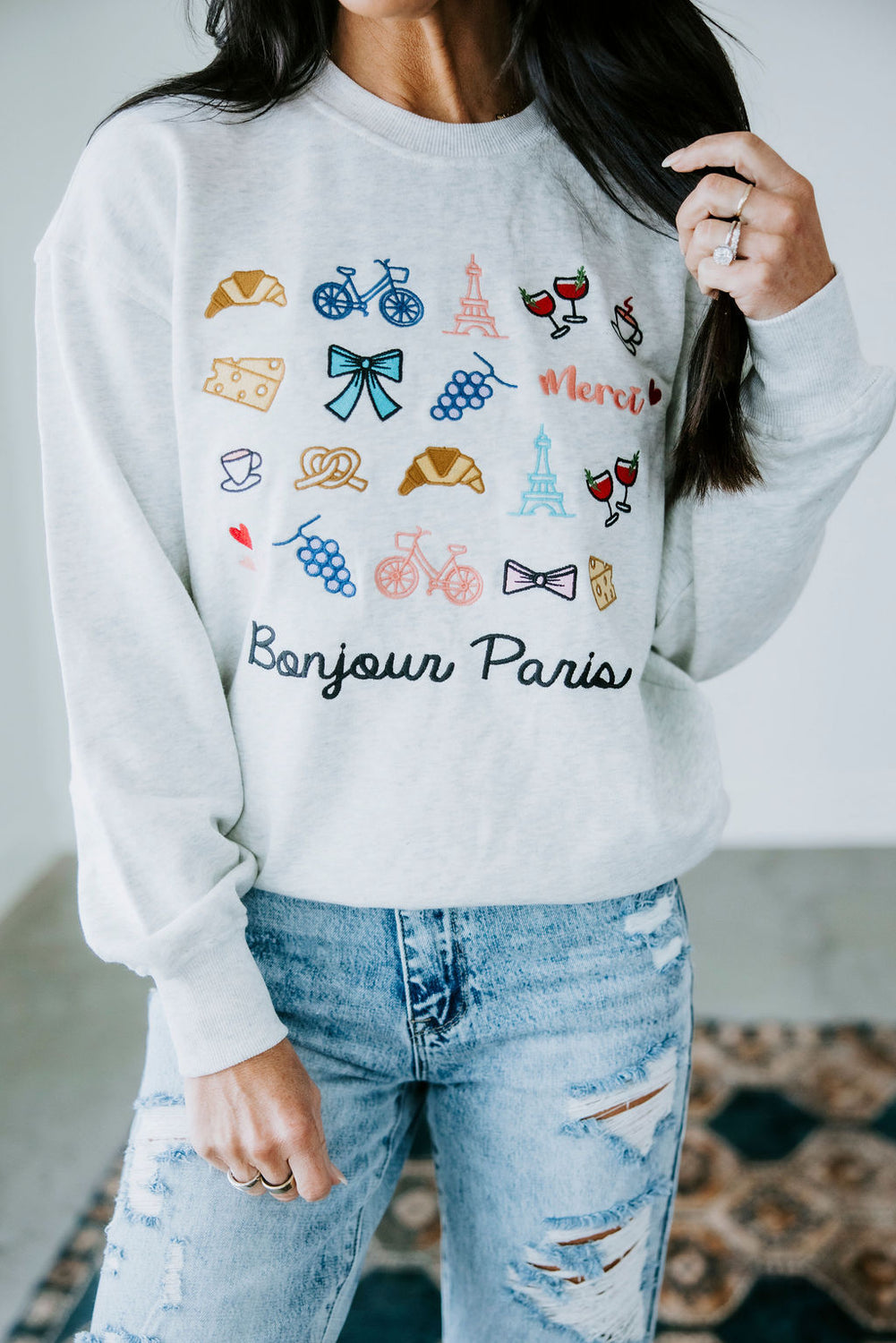 Bonjour Paris Embroidered Sweatshirt