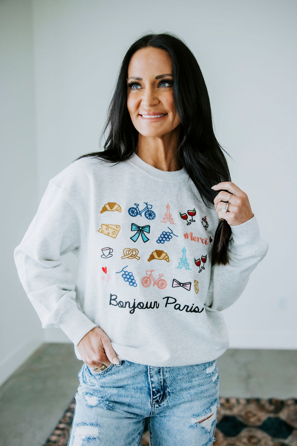 Bonjour Paris Embroidered Sweatshirt