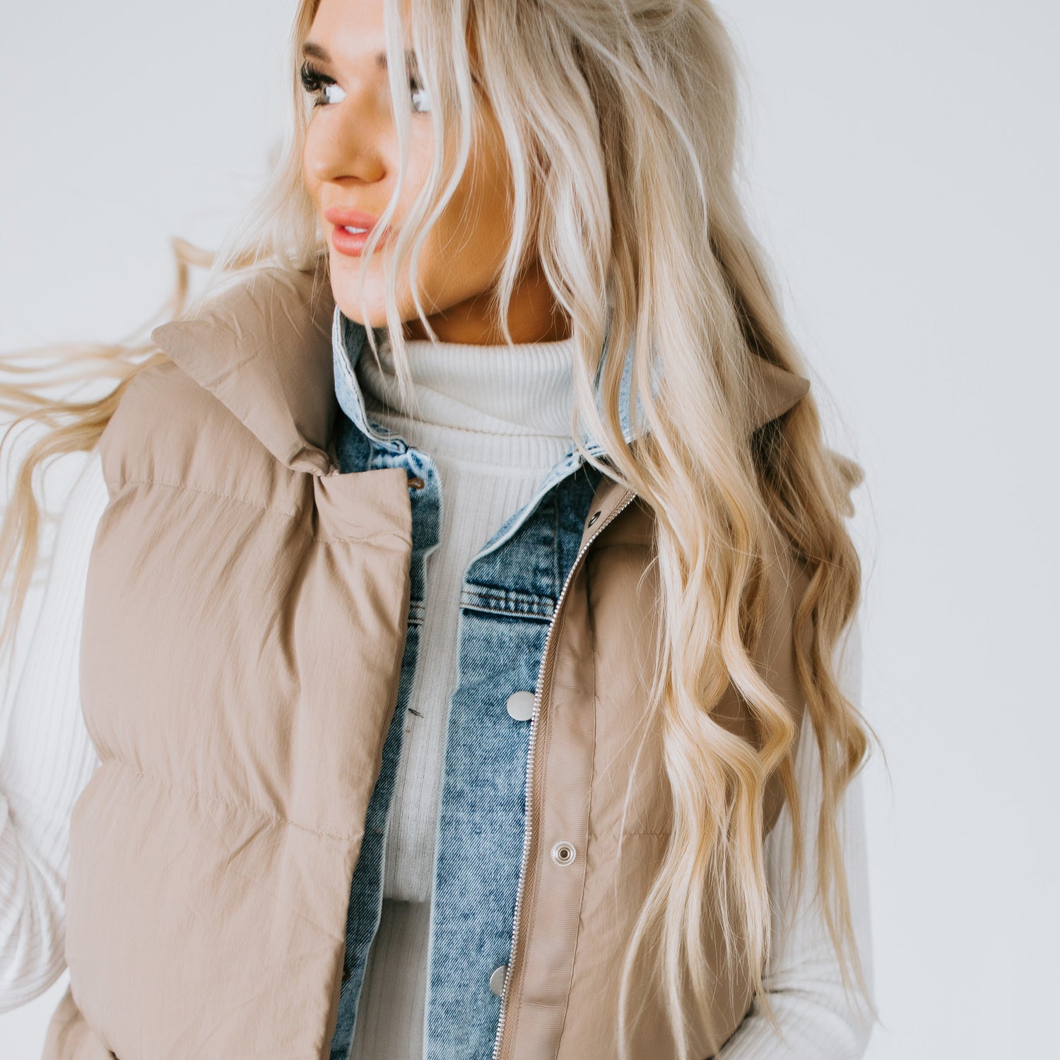 Jenna Denim Layered Puffer Vest