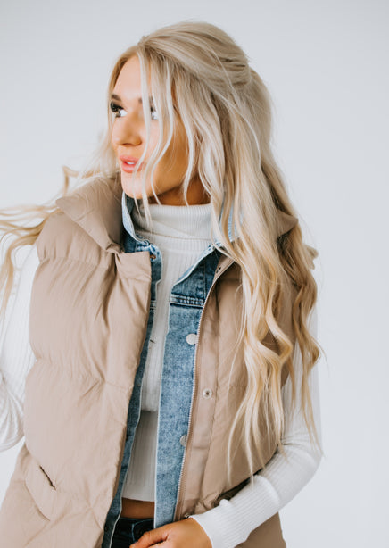 Jenna Denim Layered Puffer Vest