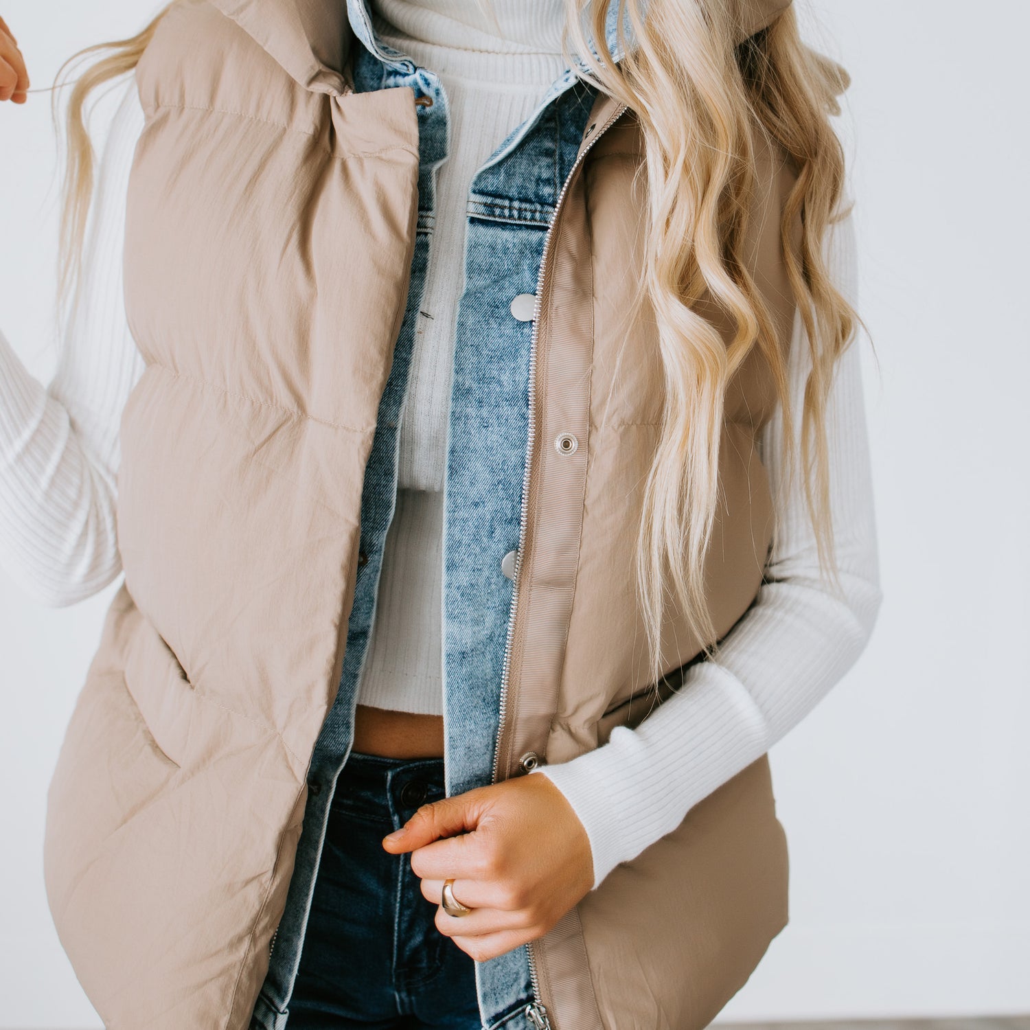 Jenna Denim Layered Puffer Vest