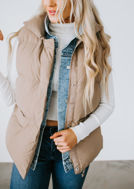 Jenna Denim Layered Puffer Vest